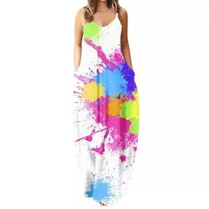 NWOT - Colorful Splatter Maxi Dress size medium loose fit